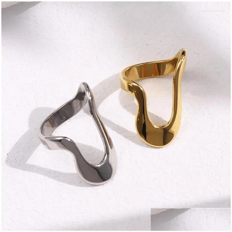 Stud Earrings HUANQI Gold Color Irregular Hollow Stainless Steel Ring For Women Girls Simple Fashion Design Vintage Metal Jewelry