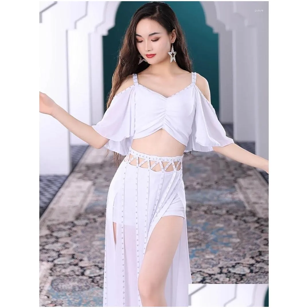 Stage Wear Female Belly Dancewear Tassel Sexy Performance Dance Hollow Out Two Piece Set Split Slim Oriental Costume Dress