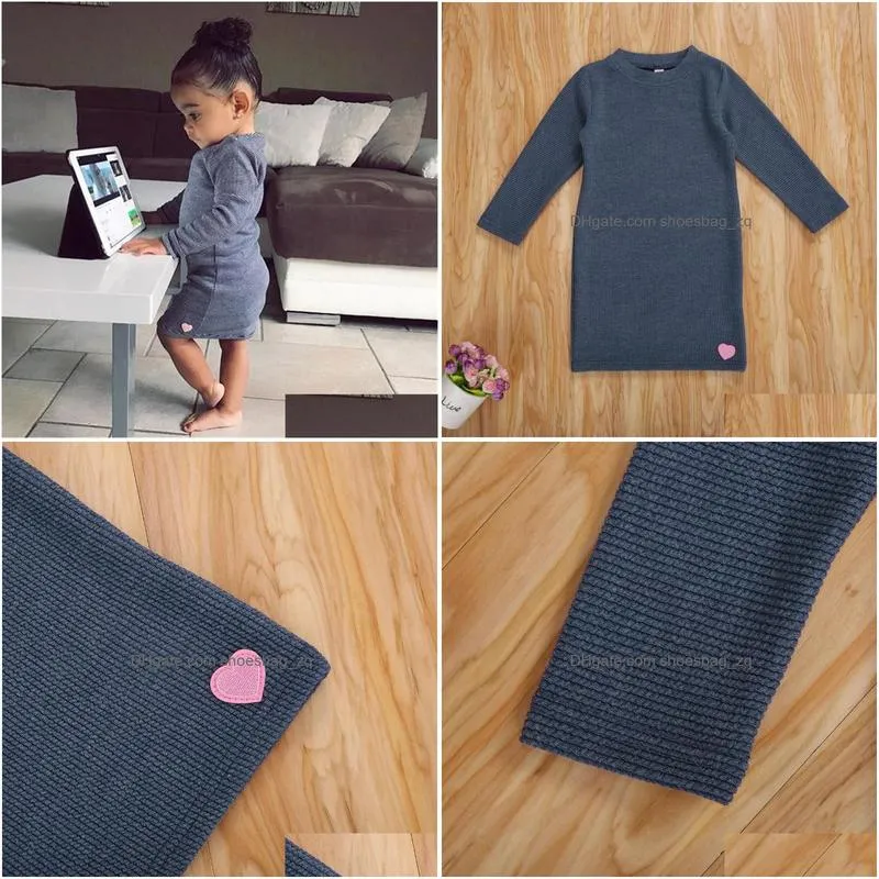 Girl`s Dresses 1-7T Toddler Kid Baby Girl Clothes Autumn Winter Knitted T Shirt Dress Elegant Long Sleeve Warm Infant Outfit Fashion