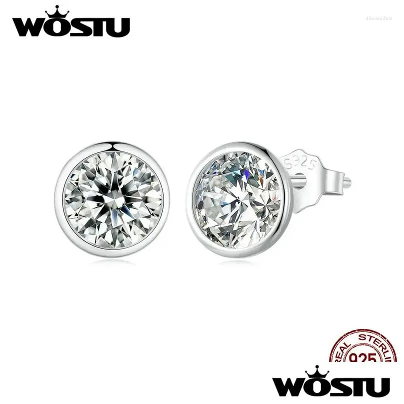 Stud Earrings WOSTU Wedding Sparkling Zircon For Women 925 Sterling Silver Euro Classical Round Cut CZ Party Studs Pendiente