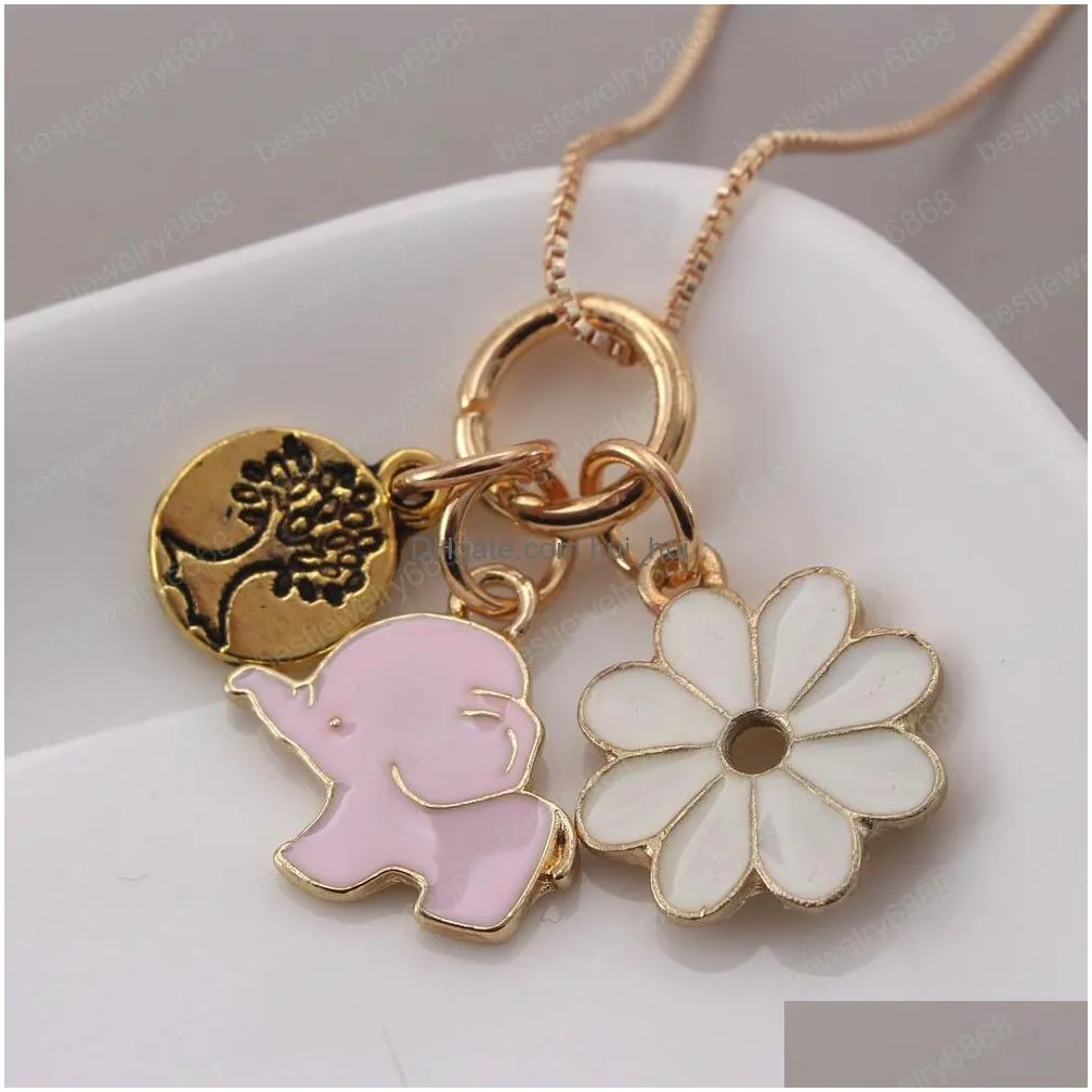 fashion elephant flower life tree pendants necklace girls kids chain necklace charm jewelry 1pcs