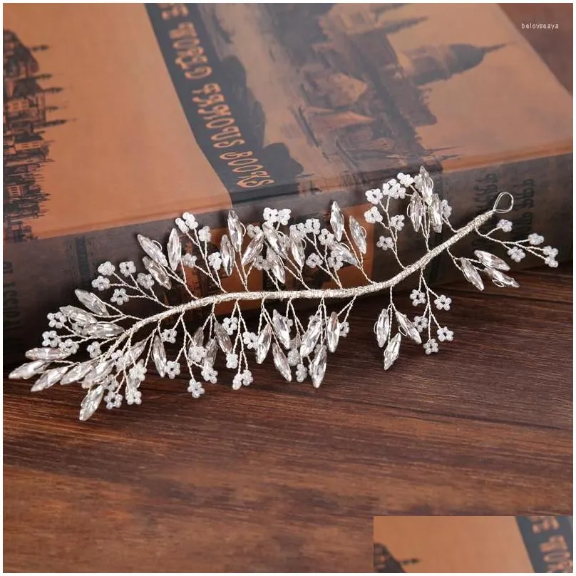 Hair Clips Silvery Rhinestone Leaf Style Hairbands Ornament Wedding Bridal Head`s Jewelry Handmade Head Bands Beads Accessories