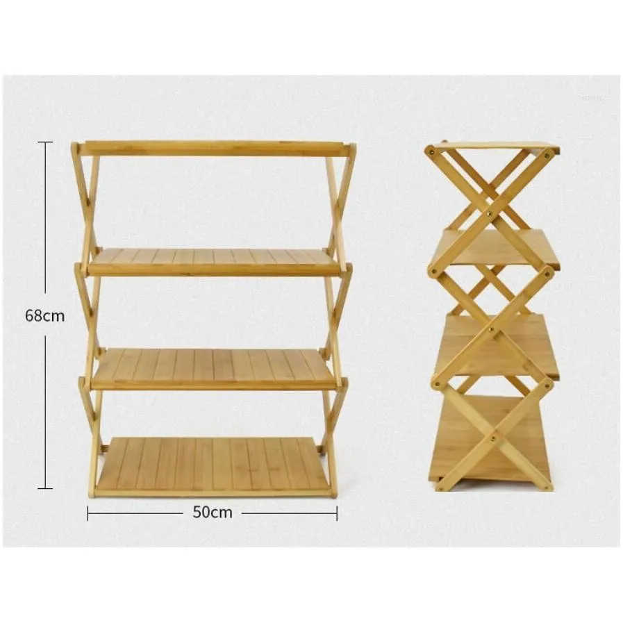 Camp Furniture Outdoor Folding Shelf 4 Layer Storage Rack Multi-function Portable Foldable Hiking Camping Picnic Assembly Bamboo Table