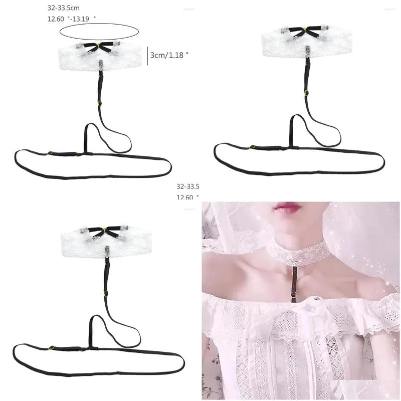 Pendant Necklaces E0BF Fashionable Lace Choker With T Shaped Waist Chain Costumes Collar