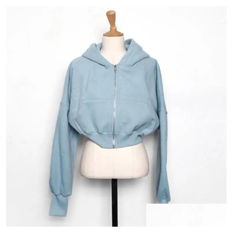 Women`s Hoodies Chic Zip Up Hoodie Women Fashion Casual Solid Cropped Hooded Sweatshirts Slim Long Sleeve Top Y2k Streetwear