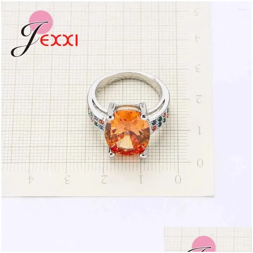 Cluster Rings European Women Oval Orange CZ Crystal Wedding Engagement 925 Sterling Silver Bands Jewelry Wholesale Anillos Bague