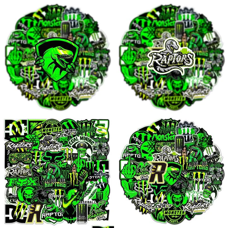 50Pcs Green Fluorescent Dazzle Personality Trend Sticker Monster hunter Stickers Graffiti Kids Toy Skateboard Car Motorcycle Bicycle