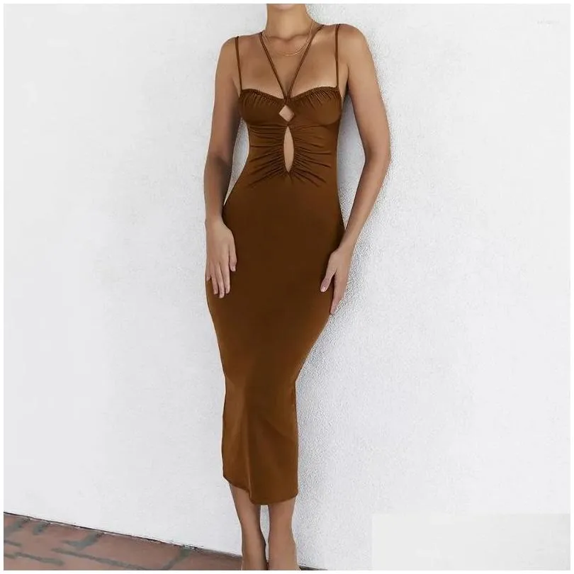 Casual Dresses Long For Women 2023 Spring/Summer Sexy Hollow Dress Women`s Explosive Fashion Folds Backless Hip Halter