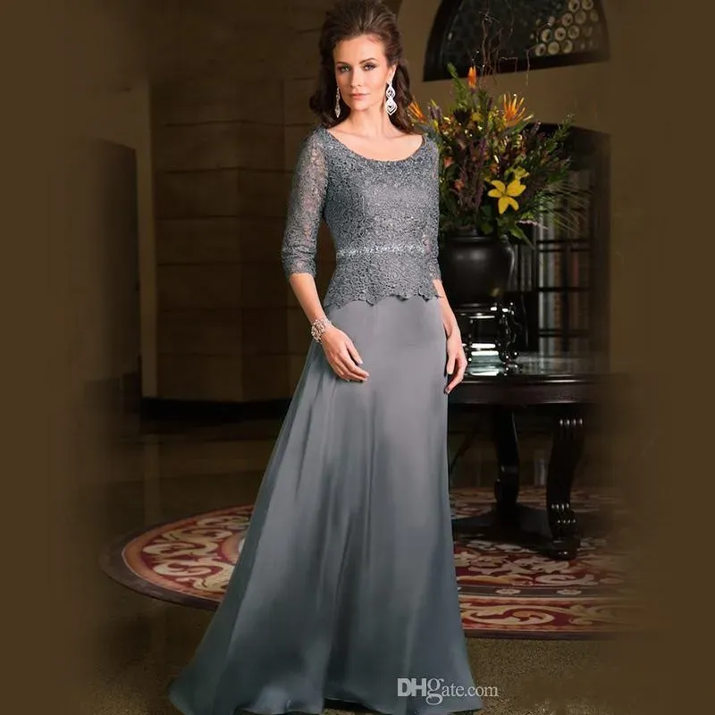 Vintage Grey Mother Of Bride Dresses 1993 Formal Gowns Long Plus Size Mothers Dress With Sleeves 2019