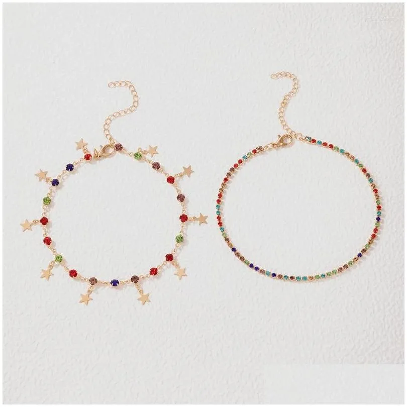 Anklets Fashion Simple Collocation Colorful Orb Star Pendant Niche Design Sense Personality Geometric Street Po Temperament Anklet