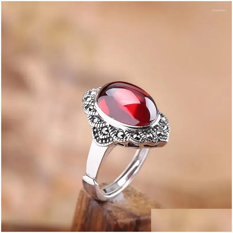 Cluster Rings Uglyless Tempting Garnet Red Gemstones For Women Vintage Thai Silver Open Solid 925 Bijoux Fine Jewelry R865