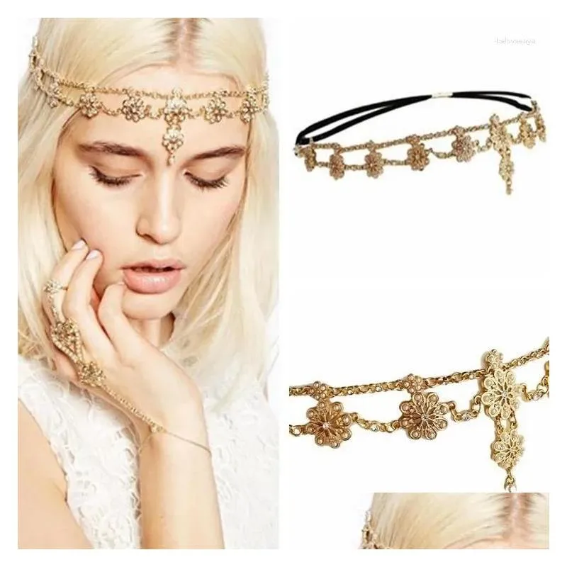 Hair Clips 2023 Flower-Shaped Tassel Head Jewelry For Women Fashion Elegant Rhinestone Chain Tiaras Bride Wedding Accessories