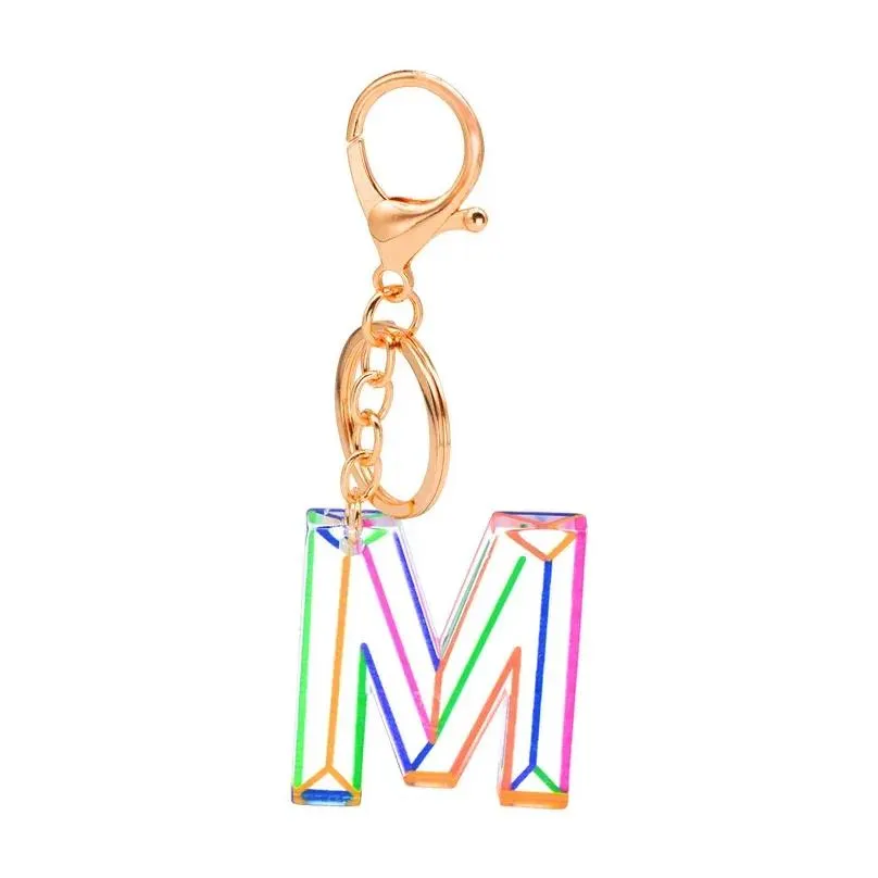 Keychains Transparent Striped Acrylic 26 English Letters Color Creative Jewelry Pendant DIY Keychain Accessories
