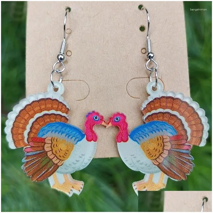 Dangle Earrings Thanksgiving Day Acrylic Toasting Turkeys For Women Autumn Pumpkin Cock Hen Drop Earring Party