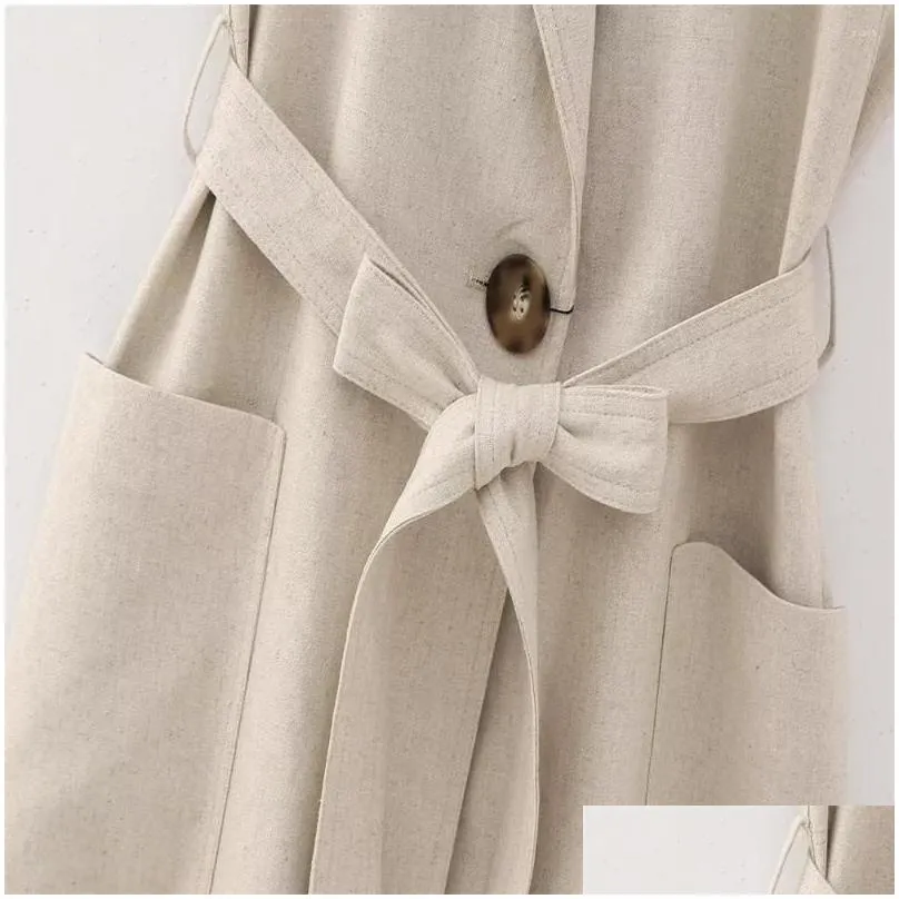 Women`s Vests UNIZERA 2023 Summer Casual Polo Collar Sleeveless Vest Dress Tie Belt Tank Top Coat 7942939