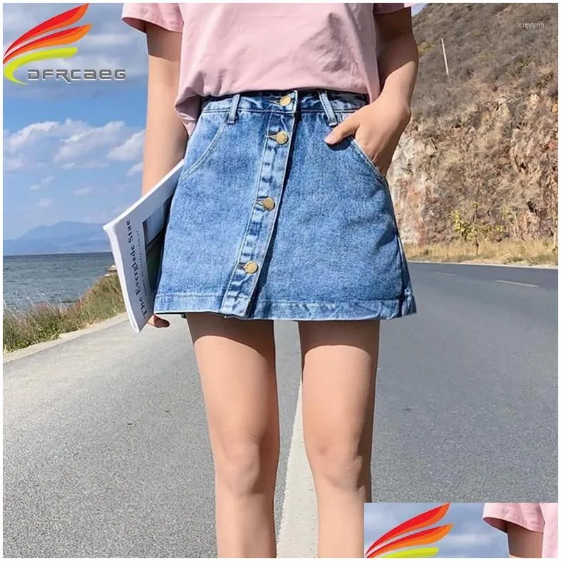 Skirts Streetwear Denim Short Spring Summer 2023 Single Buttons Pockets A Line Skirt Women High Waist Jean Drop Delivery Dhxhh