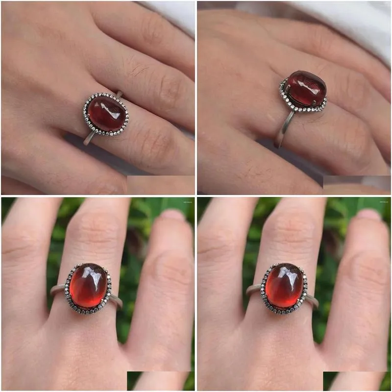 Cluster Rings 1pcs/lot Natural Garnet Ring Crystal S925 Sterling Silver With Diamonds Elegant Women`s Jewelry Precious Accessories Gem