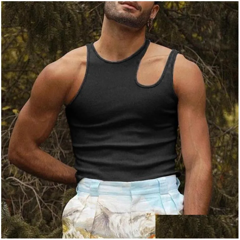 Men`S Tank Tops Mens Sports Summer Personality Fitness Sleeveless Bottoming Shirt Solid Color Cut-Out Sling Skinny Top Drop Delivery Dhqo6