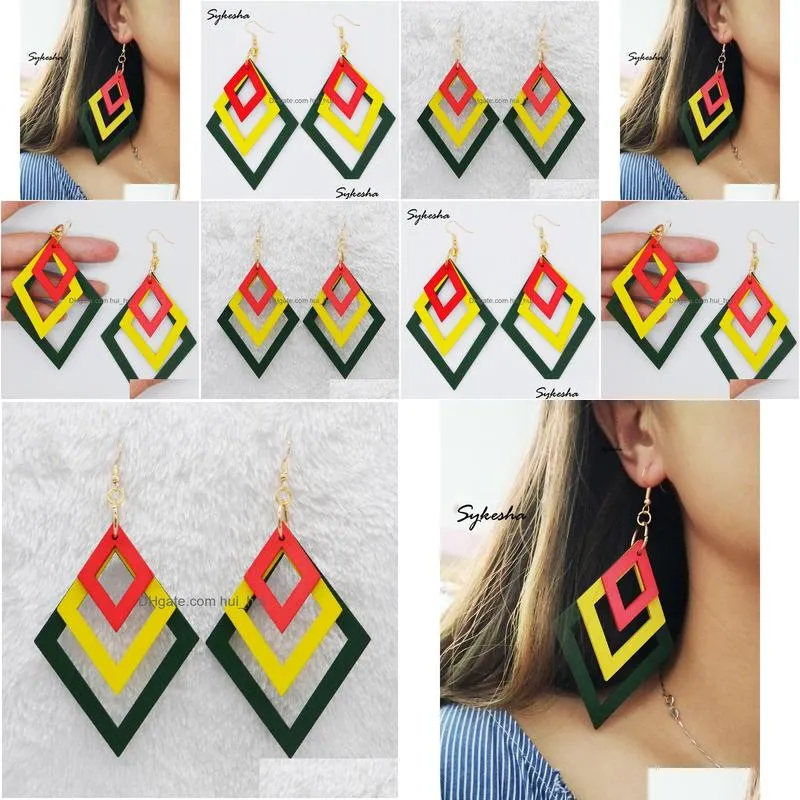 stud exaggerated colorful 3 layers wood dangle earrings female summer beach jewelry 230714