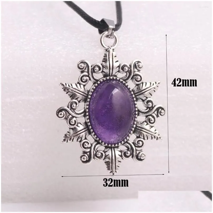 Chains 1PCS Gothic Alloy Oval Natural Stone Amethyst Black Obsidian Charm Pendant Necklace Choker For Women Halloween Jewelry