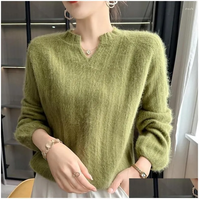 Women`s Sweaters 2024 Autumn And Winter Pure Cashmere Sweater Women V-Neck Long-Sleeved Pullover Loose Korean Knitted Base Shirt