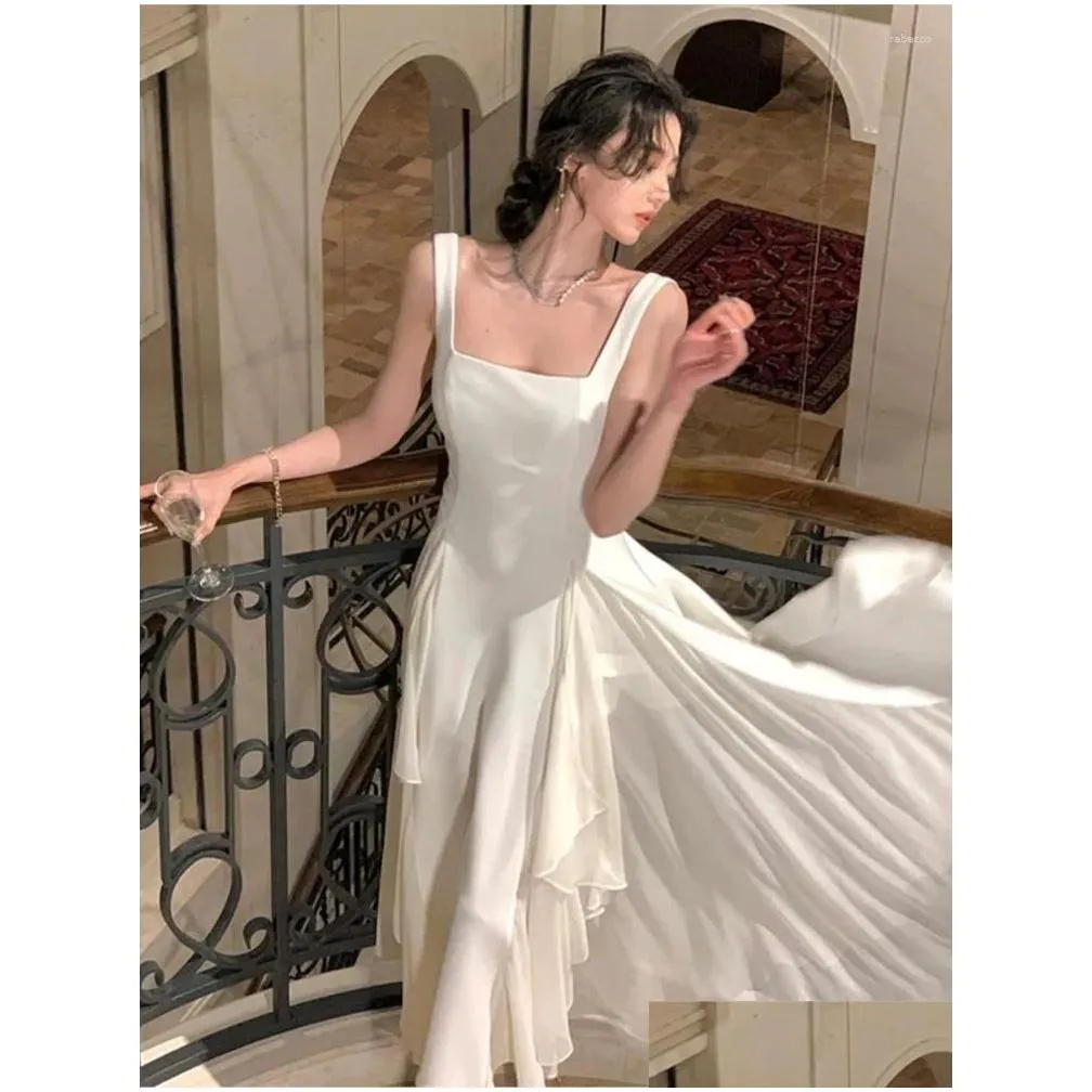 Casual Dresses Women French Elegant Square Neck Ruffles Summer A Line Evening Party White Fashion Princess Birthday Clothes