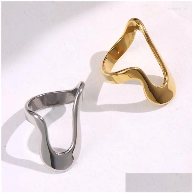 Stud Earrings HUANQI Gold Color Irregular Hollow Stainless Steel Ring For Women Girls Simple Fashion Design Vintage Metal Jewelry