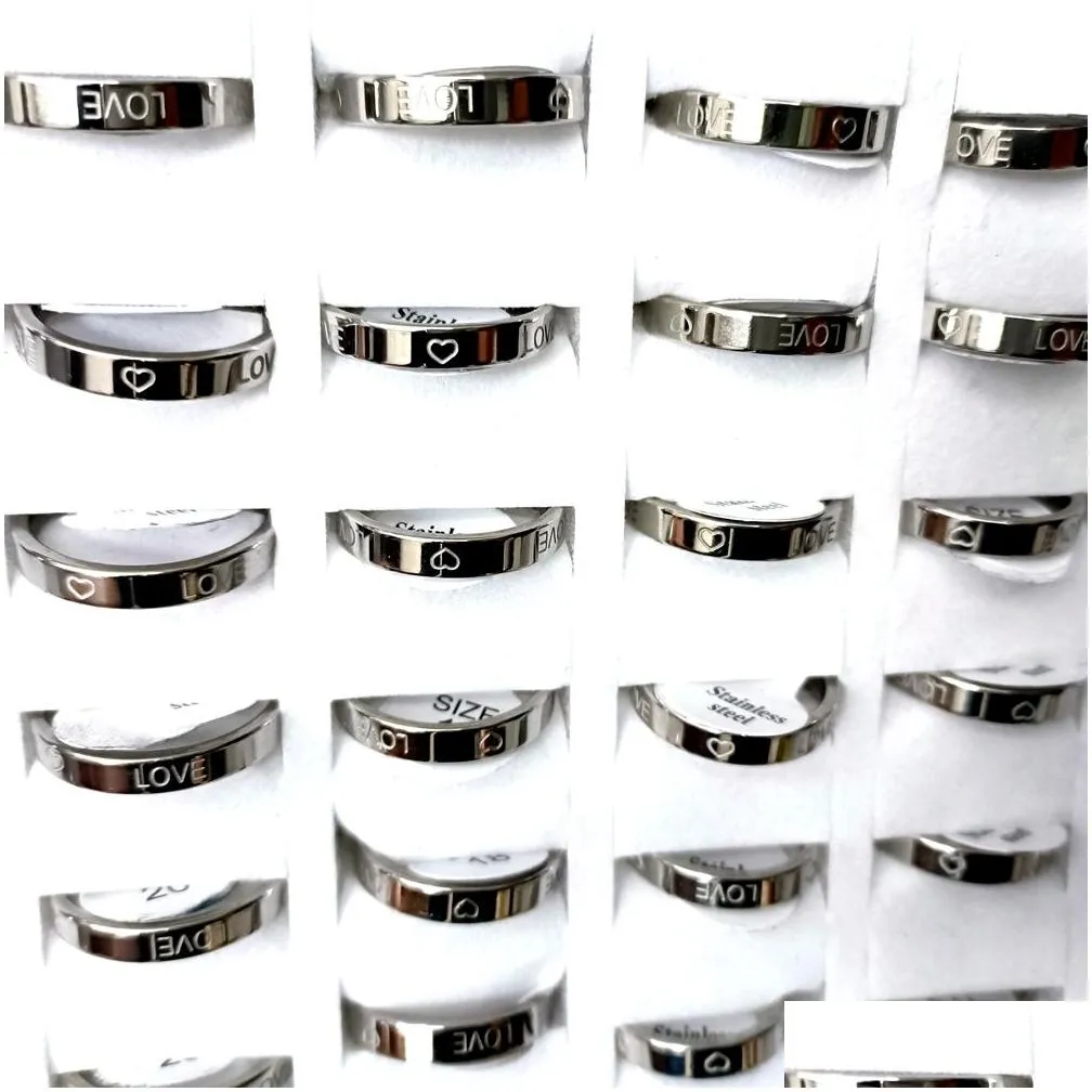 Wholesale 36Pcs Etch Stainless Steel Love couples lovers rings GirlfriendWedding Engagement Ring Wife Husband Birthday Gift