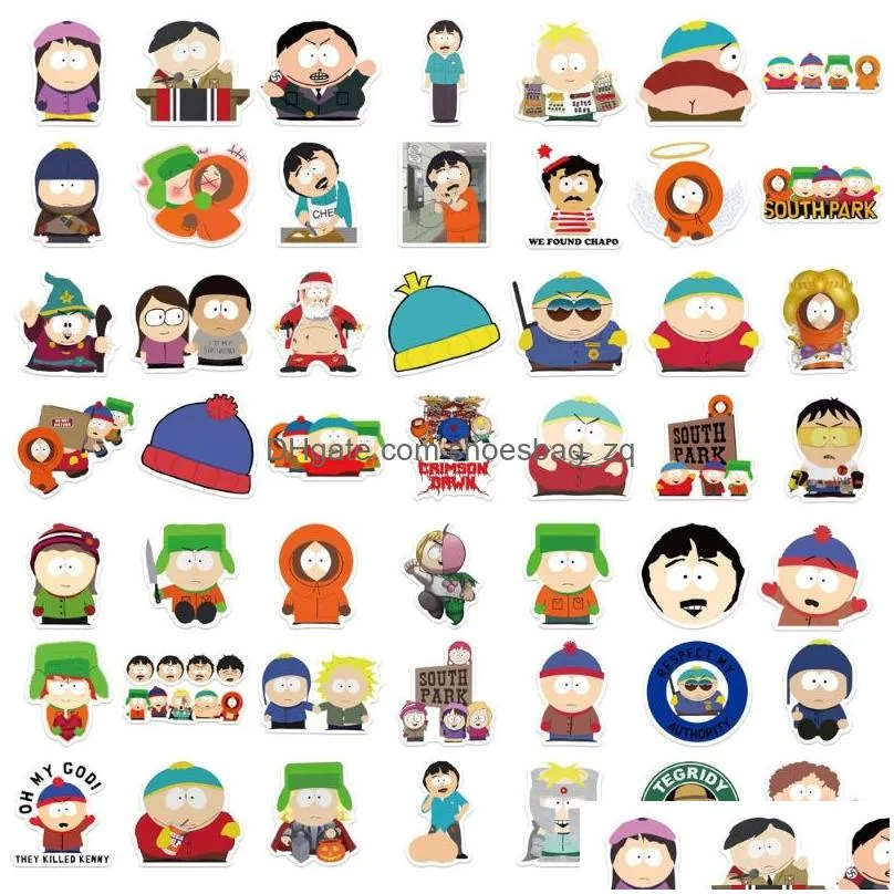 50Pcs South Park cartoon figure stickers Graffiti Kids Toy Skateboard Phone Laptop Luggage Sticker Decals