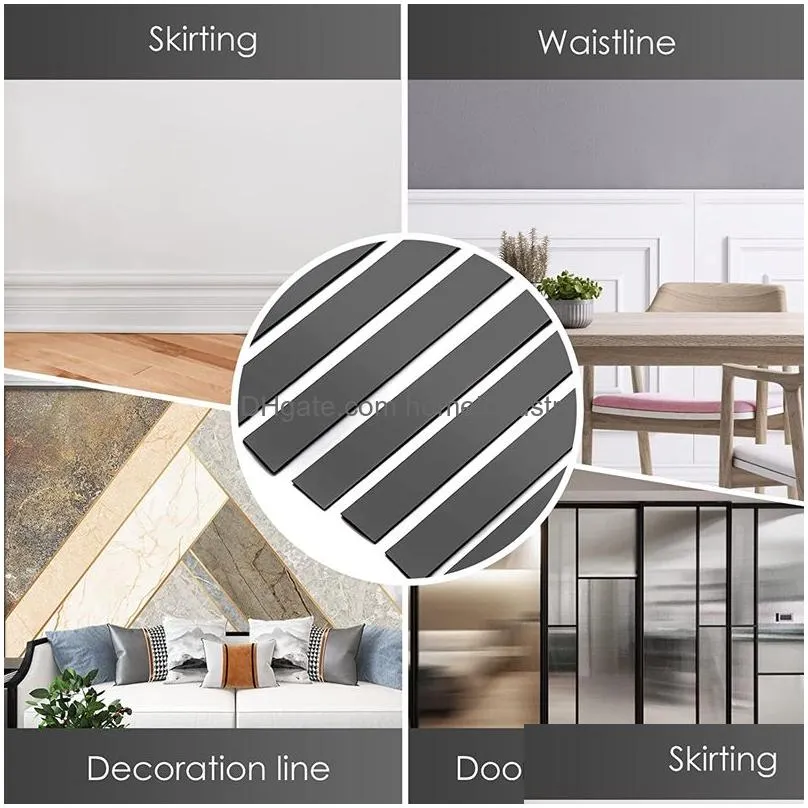 Wall Stickers 5Meter Mirror Sticker Self Adhesive Tiles Decals Steel Flat Background Ceiling Edge Strip Diy Living Room Home Drop Deli Dhq4H