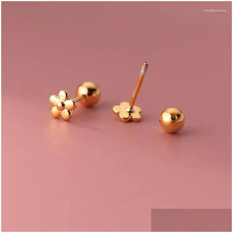 Stud Earrings INZAReal 925 Sterling Silver 18K Gold Flower Piercing Screw Ball Bead For Women Trendy Fine Jewelry Accessories