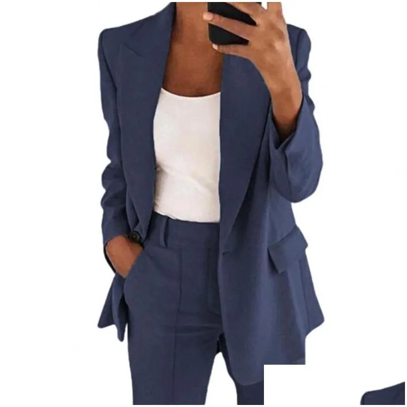 Women`S Suits & Blazers Womens Formal Women Blazer Jacket Summer Solid Color Turndown Collar Long Sleeve Buttons Dress Clothingwomens Dhxjz