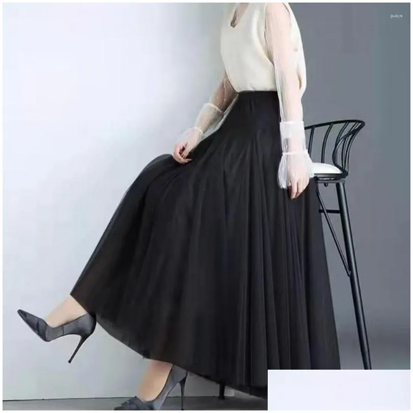 Skirts Vintage Tulle Skirt Women High Waist A-line Pleated Mesh Maxi Long Bride Tutu Summer Casual Midi