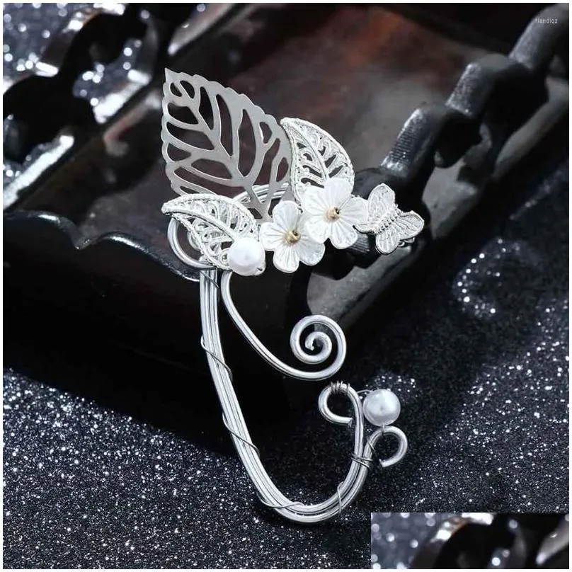 Backs Earrings 1PCS Chic Elf Pearl Hollowed Flower Leaf Cosplay Fairy Ear Wrap Cuffs For Women Girls Wedding Jewelry Halloween