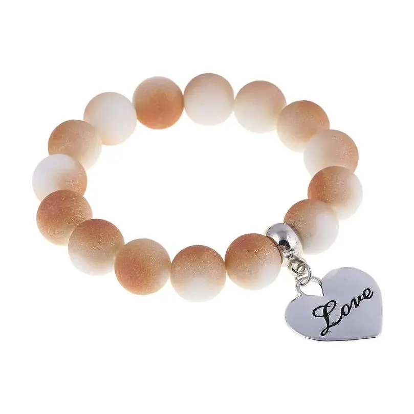 Strand Atreus Frosted Gradient Bead Elastic Bracelet Female Men`s Letter Love Small Jewelry Couple Wristband