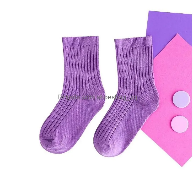 Socks 1-12 Y Baby Kid Girl Children Boy Candy Color Toddler Sock Soft Double Needle Cotton Tube Cute Solid