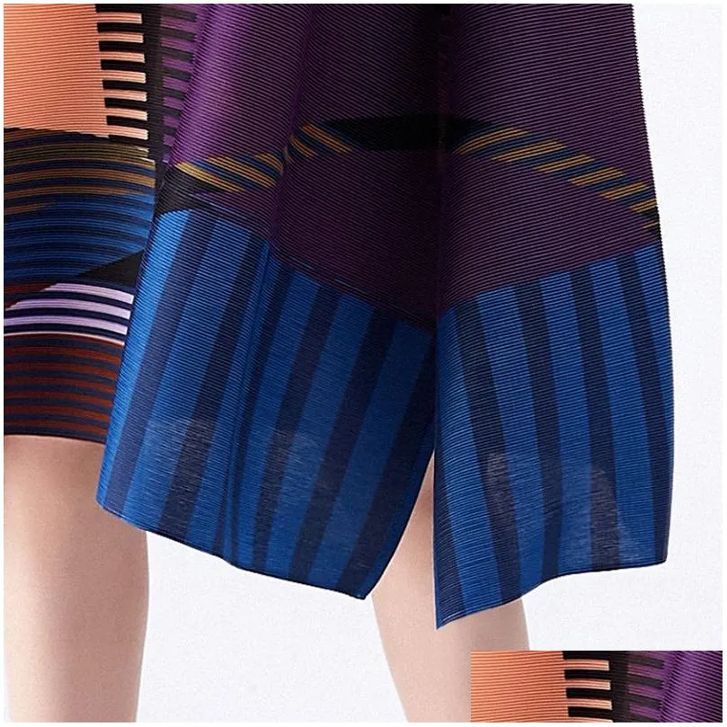 0C475M15 # Summer Women`s Dress Japanese and Korean Casual Pleated Round Neck Geometric Digital Printing