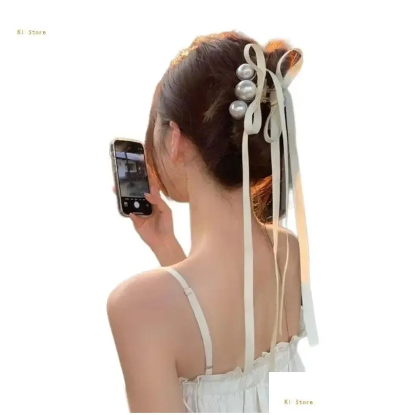 Hair Clips Ribbon Bow Slides Ballet Hairclip Pearls Bowknot Accessory Colorful Hairpin Stylish Headband For Women