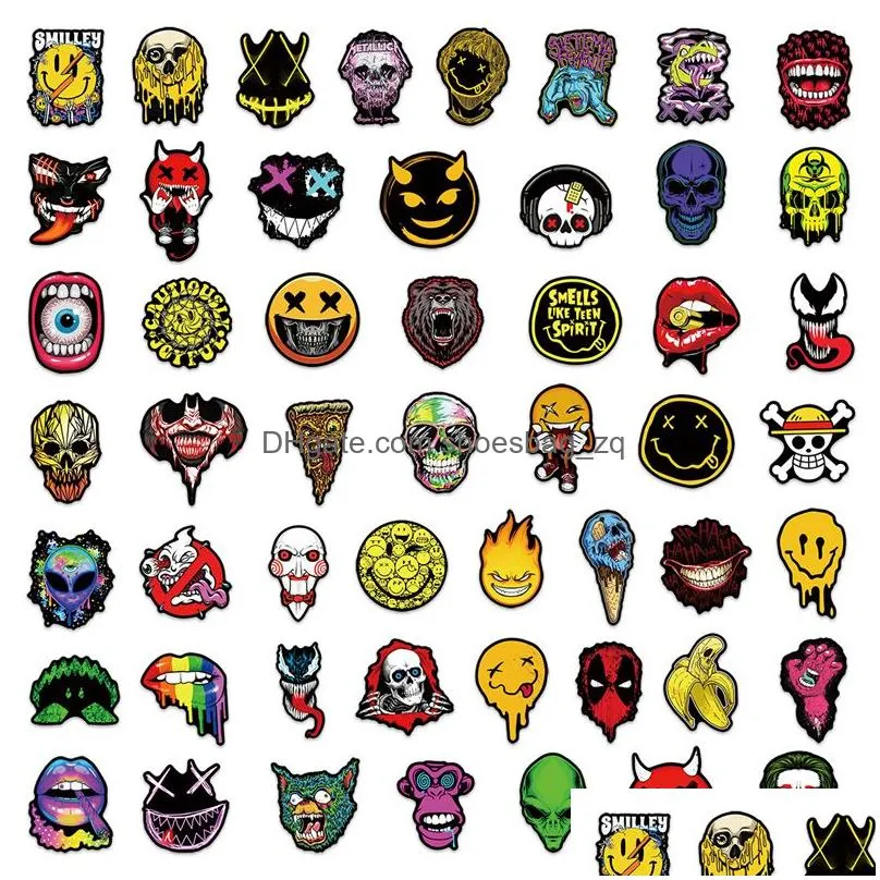 50Pcs Spooky Halloween sticker Horror face Graffiti Stickers for DIY Luggage Laptop Skateboard Motorcycle Bicycle Stickers