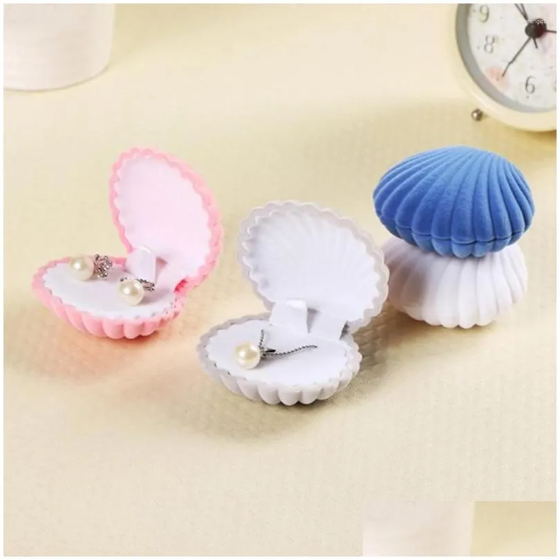 Jewelry Pouches, Bags Pouches Sweet Shell Shape Gift Box Holder Veet Wedding Engagement Ring For Earrings Necklace Bracelet Display Dr Dhqxv