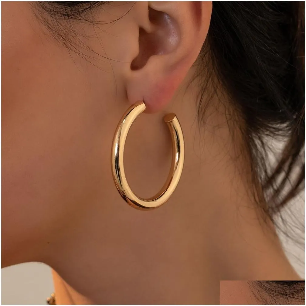 Hoop & Huggie 3 Pairs/Set Punk Geometric Big Small For Women Men Gold Color Metal Chain Circle Hie Earrings Drop Delivery Jewelry Dhfqk
