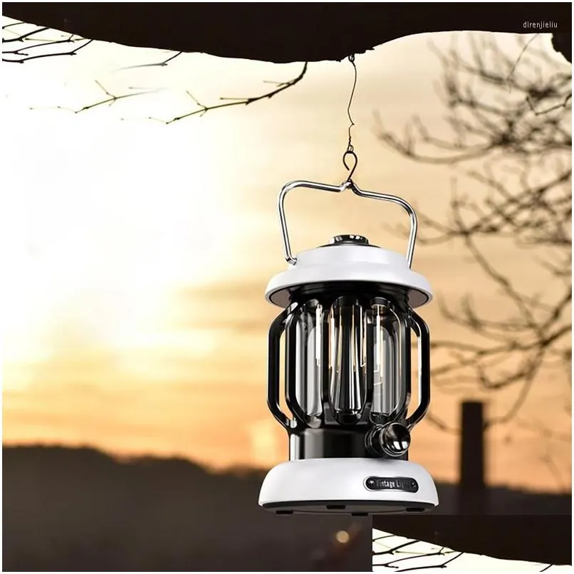 Portable Lanterns Retro Outdoor Camping Lantern Metal Decorative Waterproof Table Lamp Rechargeable Warm White Decor For Pathway