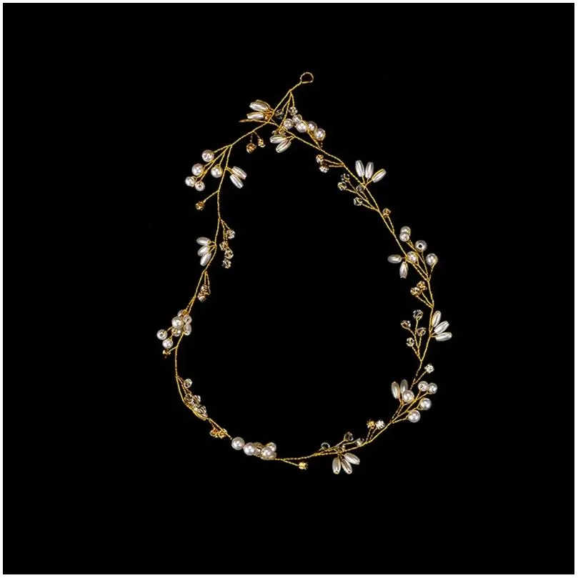 Hair Clips 50CM Accessories Handmade Ornaments Floral Crown Head Piece Wedding Jewelry Headdress Crystal Pearl Bride Hairband
