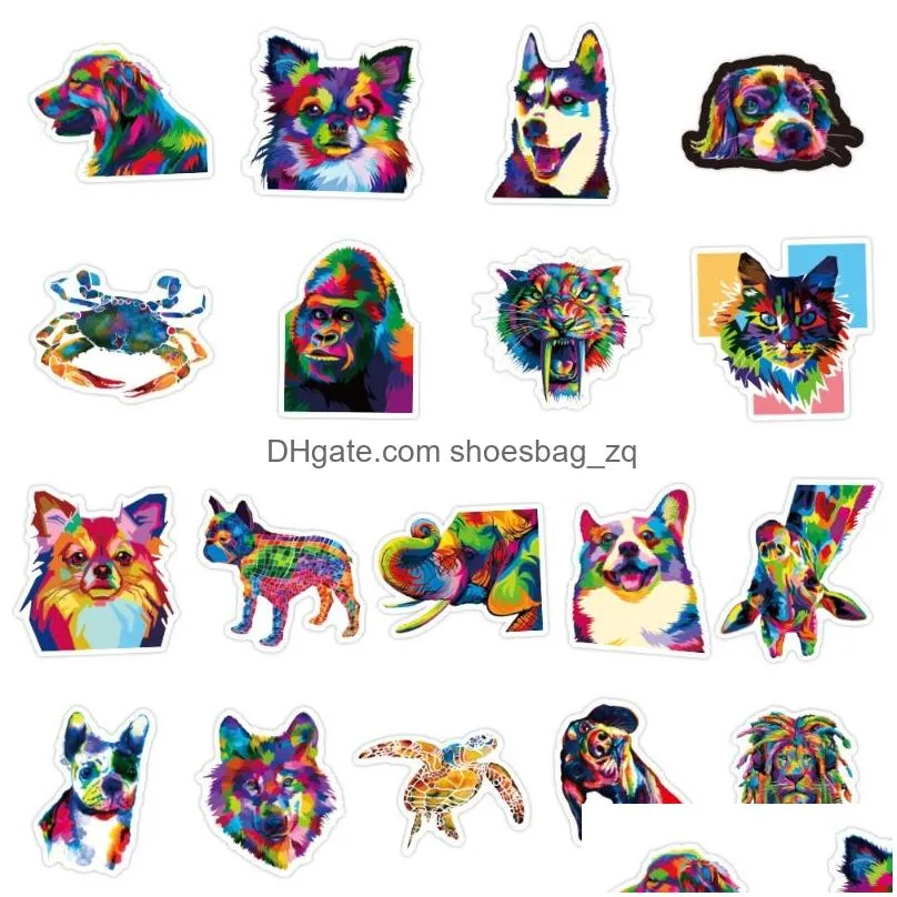 50Pcs/Lot Color Cat and Dog Sticker Animal Waterproof Scooter Car Guitar Trolley Motorcycle Personality Graffiti Stickers