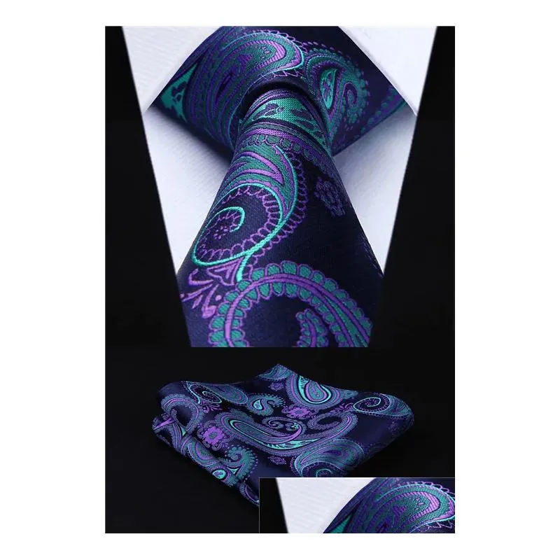 Neck Ties Men 3.4 Silk Tie Fashion Paisley Floral Party Wedding Classic Pocket Square Business Woven Necktie Handkerchief Set1 Drop D Dhaou