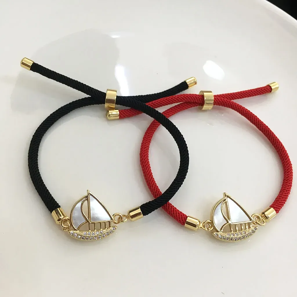 1PCS Hand Woven Adjustable Rope Charm Sailboat Bracelet For Women Success Lucky Rope Knot Red Black Jewelry Gift Friend Gift