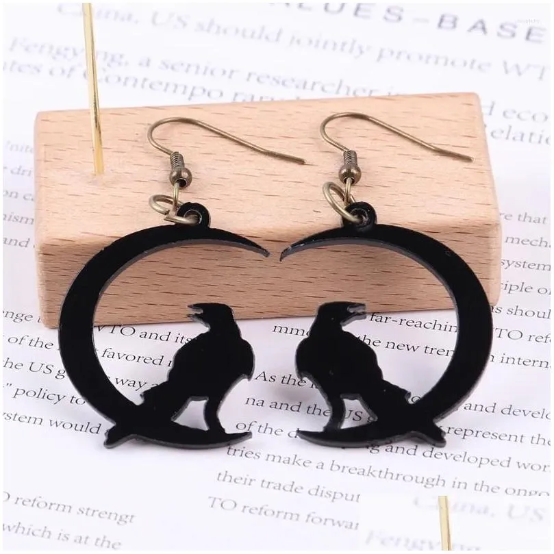 Dangle & Chandelier Earrings Fishsheep Trendy Acrylic Black Animals Moon Drop Earring For Women Handmade Resin Dark Wind Crow Wolf In Dha6C