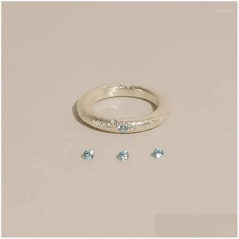 Cluster Rings 925 Sterling Silver Geometric Aquamarine Frosting The Stone Of Love Opening Adjustable For Women Fine Jewelry