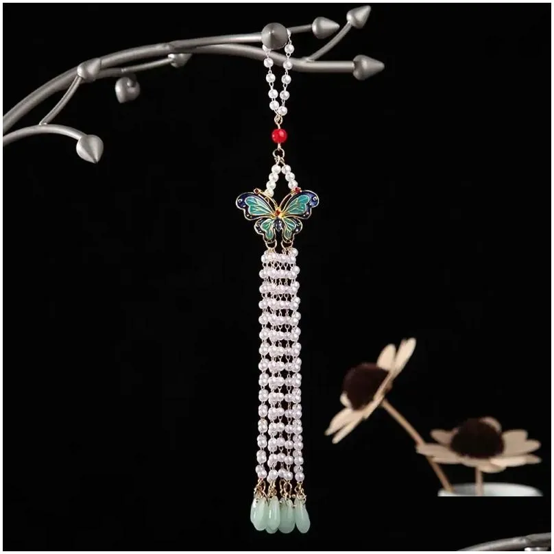 Brooches Elegant Alloy Pearl Long Tassel Butterfly Women Hanfu Ornament Cheongsam Accessory Fashion Jewelry Chinese Style Brooch