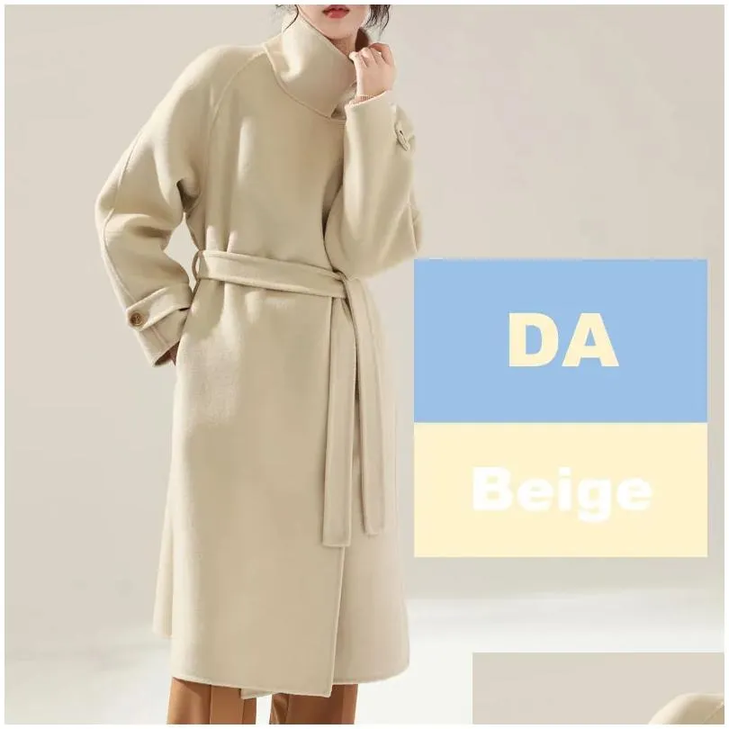 0C43M703 Autumn and Winter Women`s Coat Double sided Cashmere Loose Coat Medium length Single breasted Thick Wool